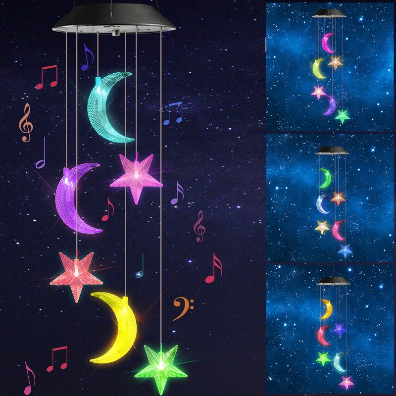 Toodour Solar Wind Chimes, Color Changing Wind Chimes Moon and Star, LED Decorative Mobile, Gift for Mom Grandma, Waterproof Outdoor Moon Star Light for Garden, Patio, Yard, Window Outdoor Decor - Image 1